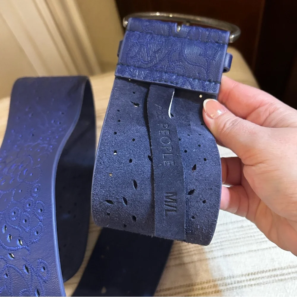 New Free People Laurel Laser Cut Hip Belt Navy Baby